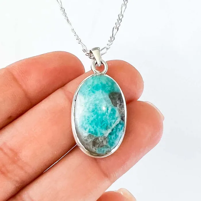 Genuine Blue Amazonite Stone Sterling Silver Pendant Necklace Magic Crystals Necklaces