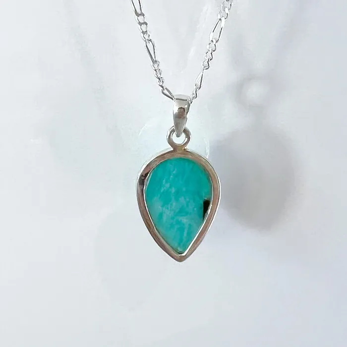 Genuine Blue Amazonite Stone Sterling Silver Pendant Necklace Magic Crystals Necklaces