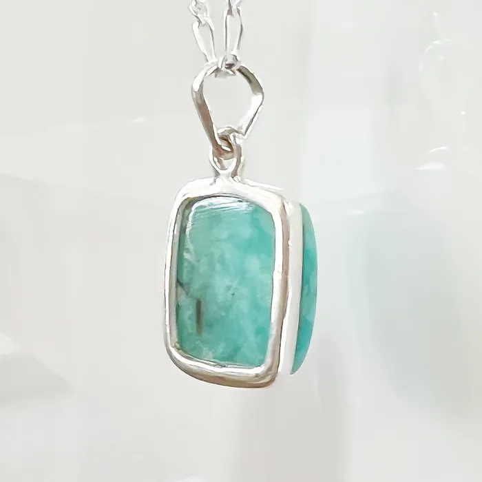 Genuine Blue Amazonite Stone Sterling Silver Pendant Necklace Magic Crystals Necklaces