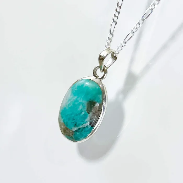 Genuine Blue Amazonite Stone Sterling Silver Pendant Necklace Magic Crystals Necklaces