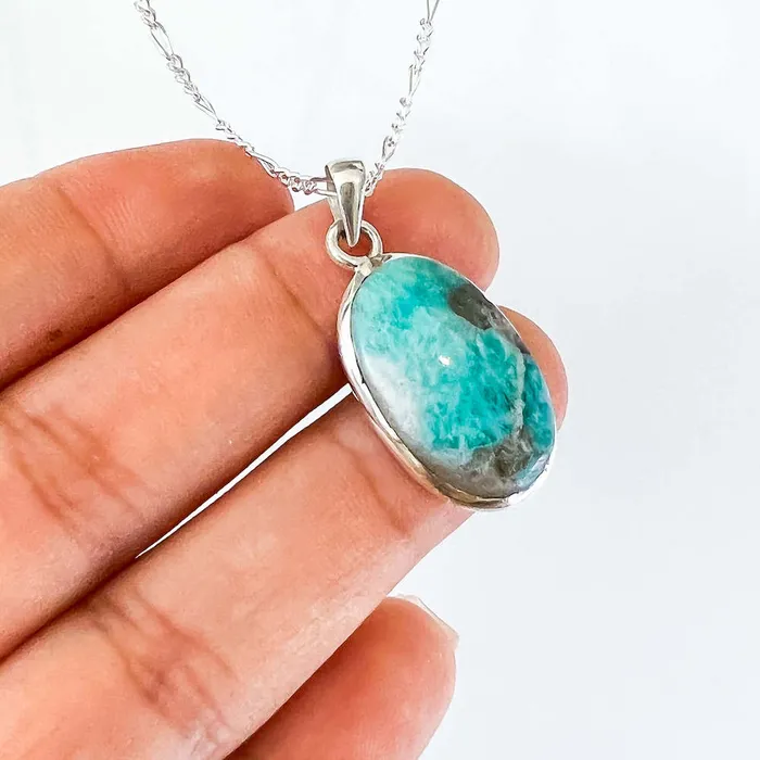 Genuine Blue Amazonite Stone Sterling Silver Pendant Necklace Magic Crystals Necklaces