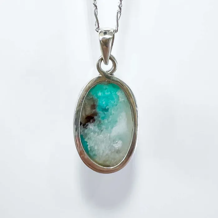 Genuine Blue Amazonite Stone Sterling Silver Pendant Necklace Magic Crystals Necklaces