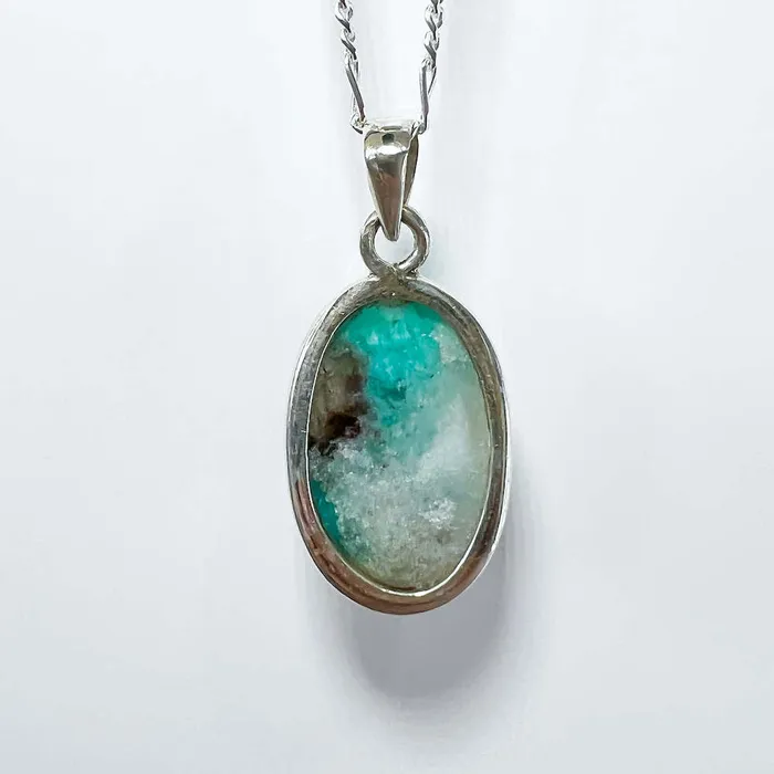 Genuine Blue Amazonite Stone Sterling Silver Pendant Necklace Magic Crystals Necklaces