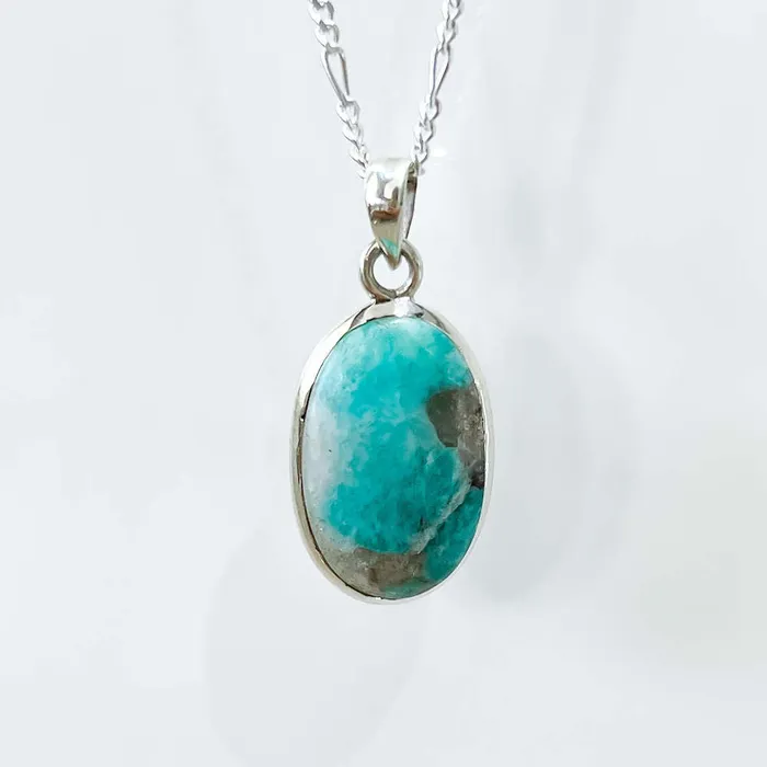 Genuine Blue Amazonite Stone Sterling Silver Pendant Necklace Magic Crystals Necklaces