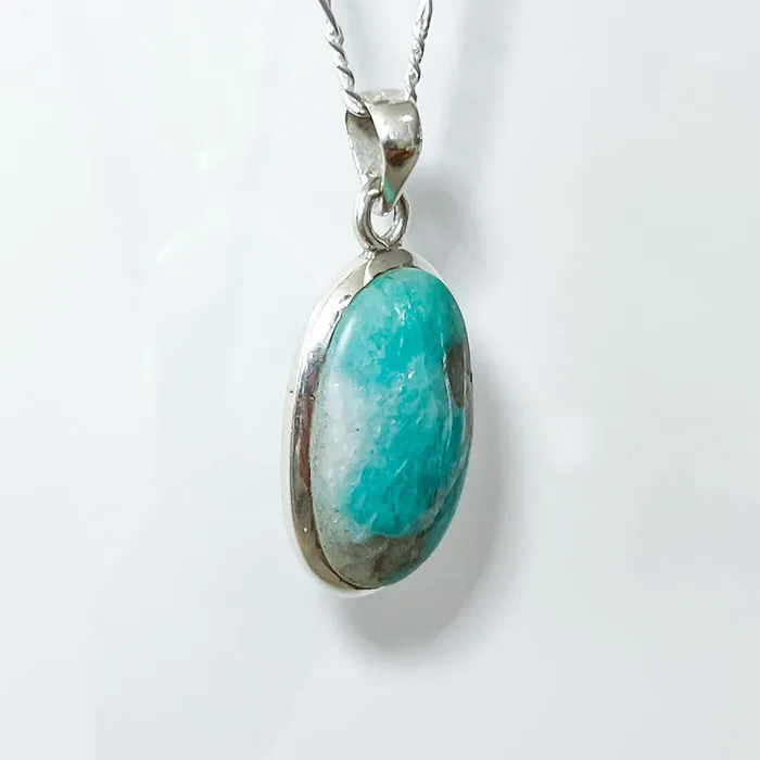 Genuine Blue Amazonite Stone Sterling Silver Pendant Necklace Magic Crystals Necklaces