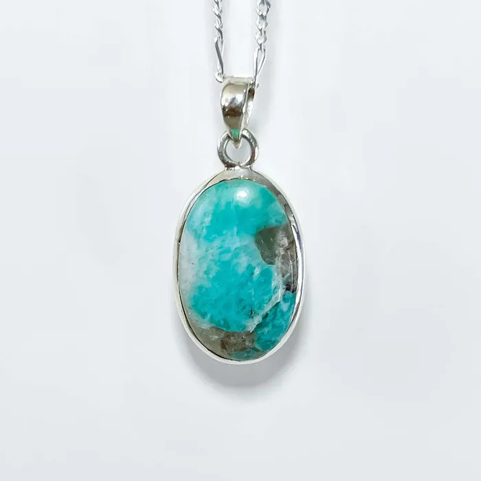 Genuine Blue Amazonite Stone Sterling Silver Pendant Necklace Magic Crystals Necklaces