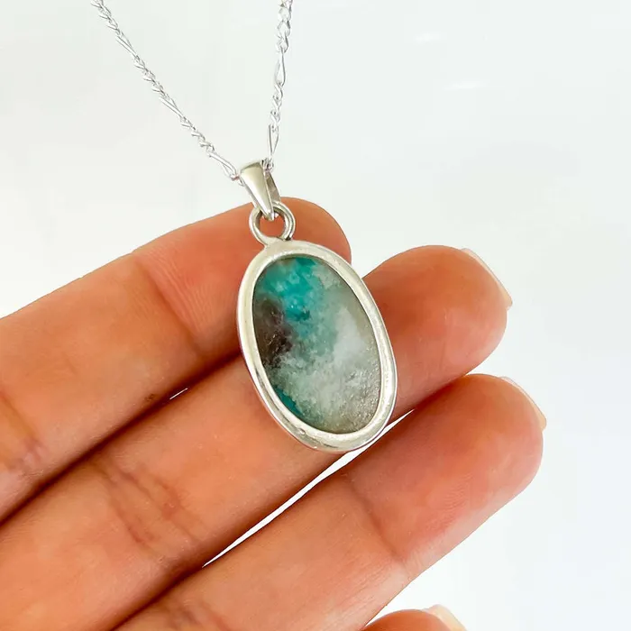 Genuine Blue Amazonite Stone Sterling Silver Pendant Necklace Magic Crystals Necklaces