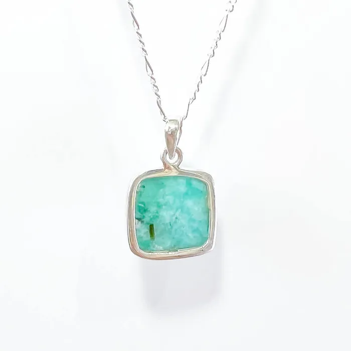 Genuine Blue Amazonite Stone Sterling Silver Pendant Necklace Magic Crystals Necklaces