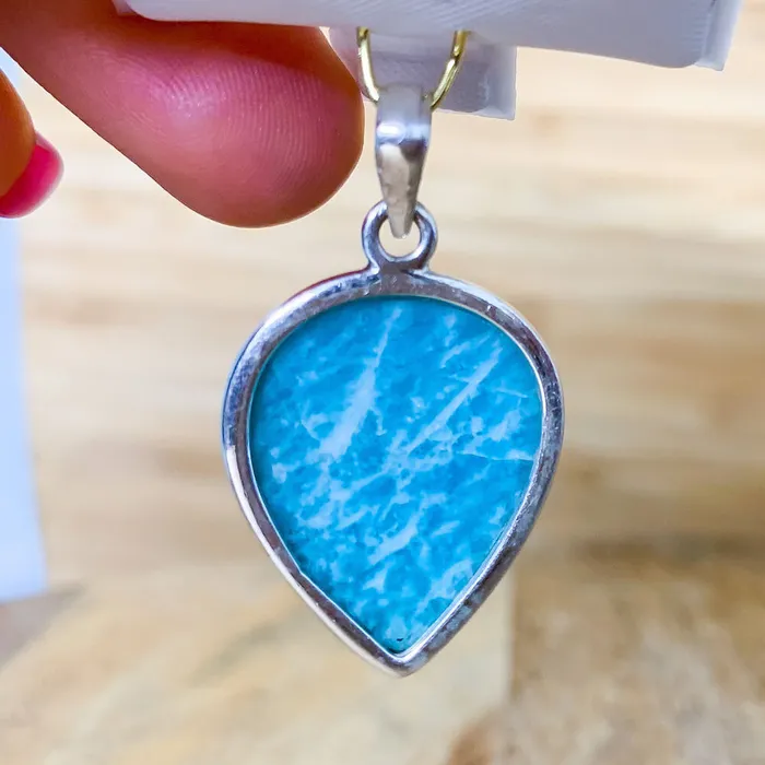 Genuine Blue Amazonite Stone Sterling Silver Pendant Necklace Magic Crystals Necklaces
