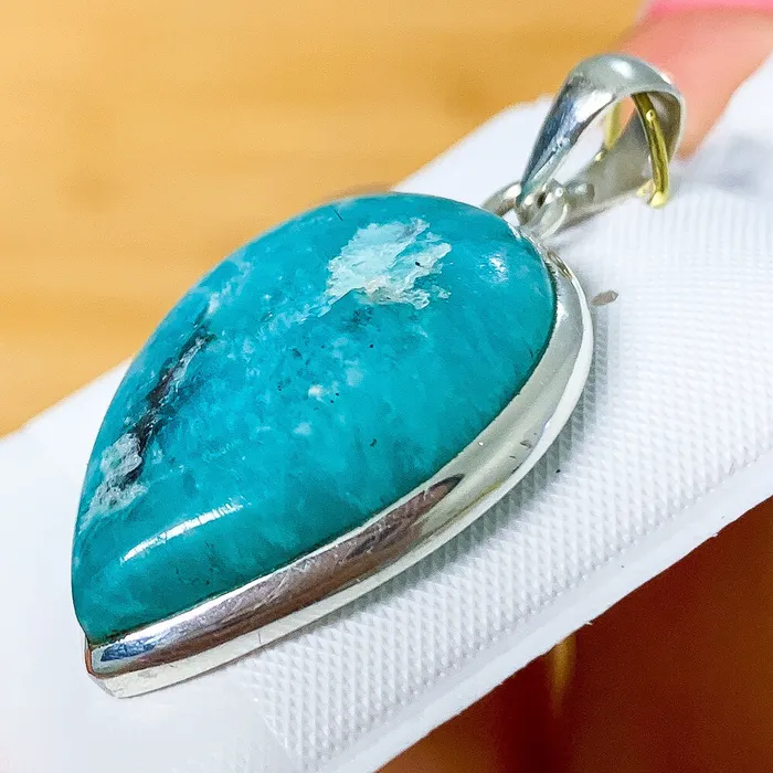 Genuine Blue Amazonite Stone Sterling Silver Pendant Necklace Magic Crystals Necklaces