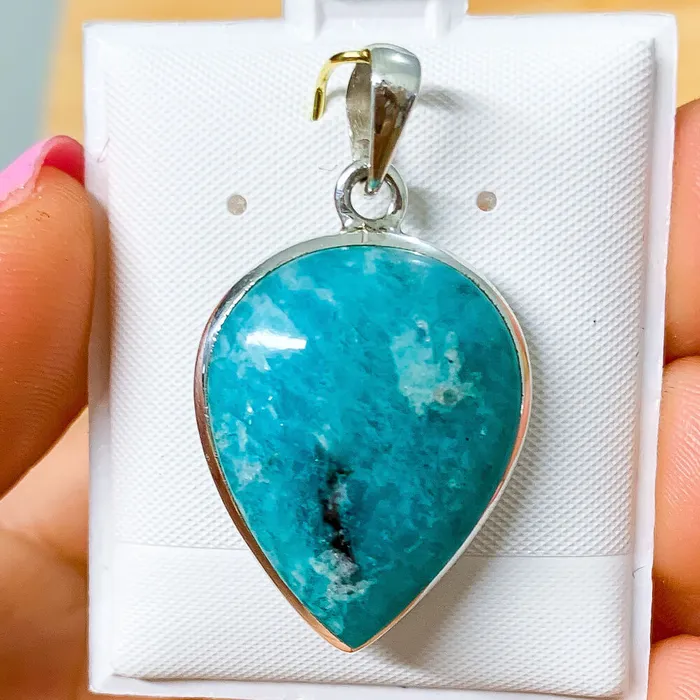 Genuine Blue Amazonite Stone Sterling Silver Pendant Necklace Magic Crystals Necklaces