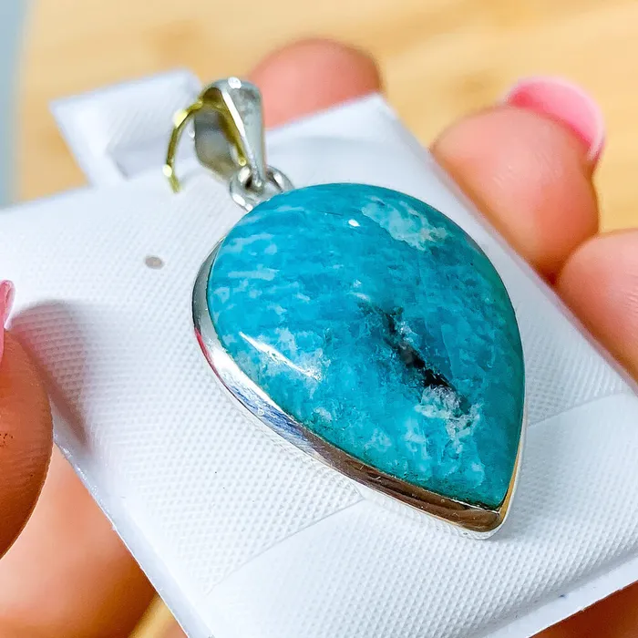 Genuine Blue Amazonite Stone Sterling Silver Pendant Necklace Magic Crystals Necklaces