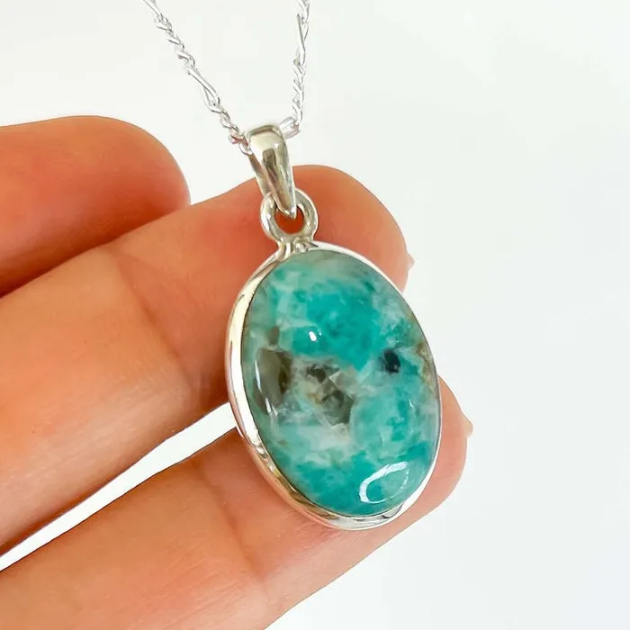 Genuine Blue Amazonite Stone Sterling Silver Pendant Necklace Magic Crystals Necklaces