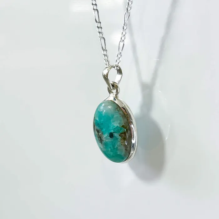 Genuine Blue Amazonite Stone Sterling Silver Pendant Necklace Magic Crystals Necklaces