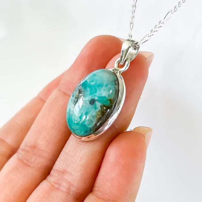 Genuine Blue Amazonite Stone Sterling Silver Pendant Necklace Magic Crystals Necklaces