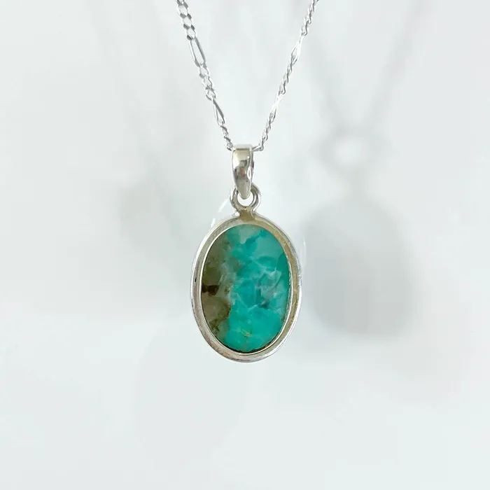 Genuine Blue Amazonite Stone Sterling Silver Pendant Necklace Magic Crystals Necklaces