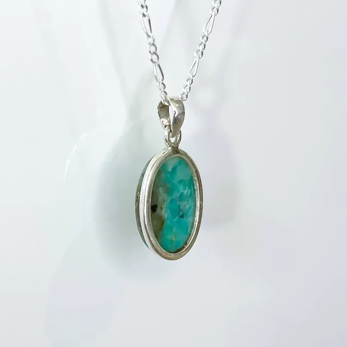 Genuine Blue Amazonite Stone Sterling Silver Pendant Necklace Magic Crystals Necklaces