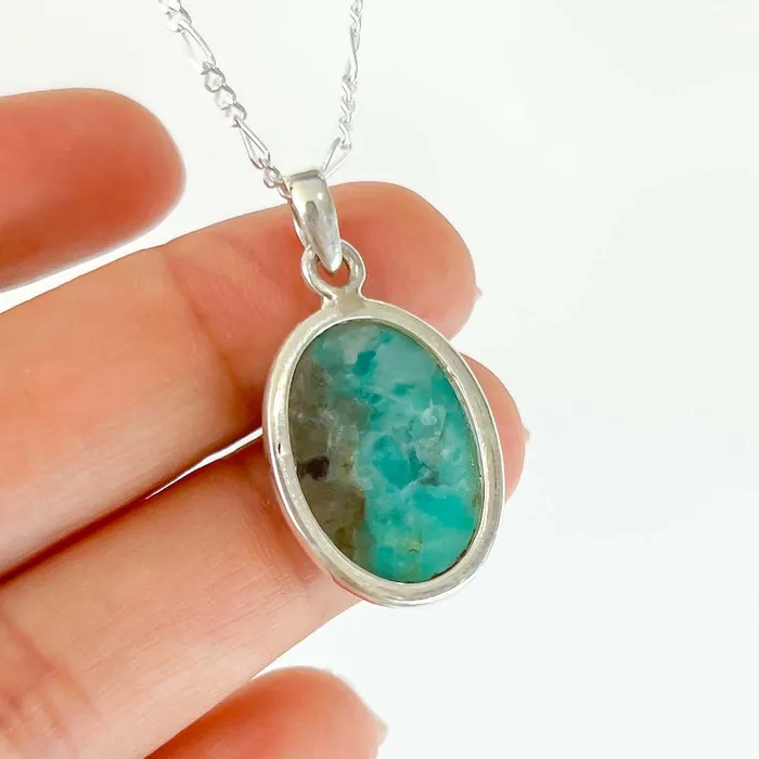 Genuine Blue Amazonite Stone Sterling Silver Pendant Necklace Magic Crystals Necklaces