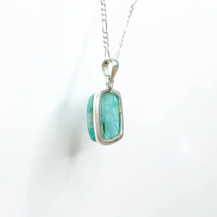Genuine Blue Amazonite Stone Sterling Silver Pendant Necklace Magic Crystals Necklaces