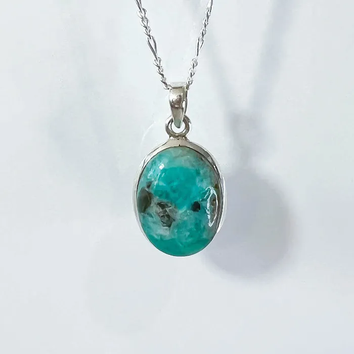 Genuine Blue Amazonite Stone Sterling Silver Pendant Necklace Magic Crystals Necklaces
