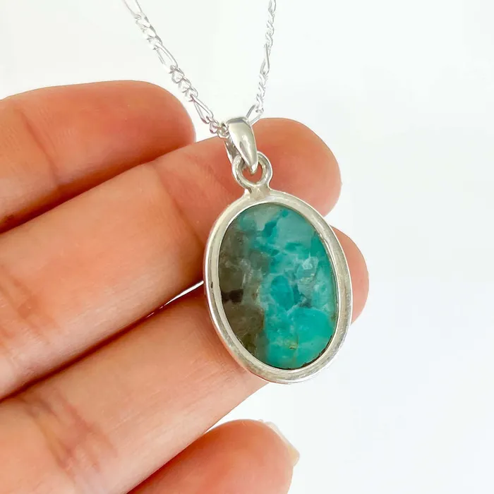 Genuine Blue Amazonite Stone Sterling Silver Pendant Necklace Magic Crystals Necklaces