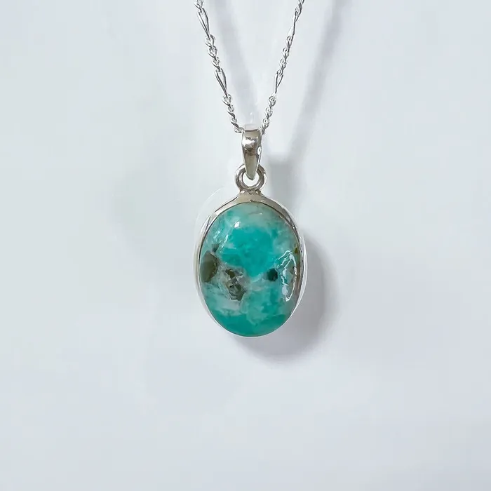Genuine Blue Amazonite Stone Sterling Silver Pendant Necklace Magic Crystals Necklaces