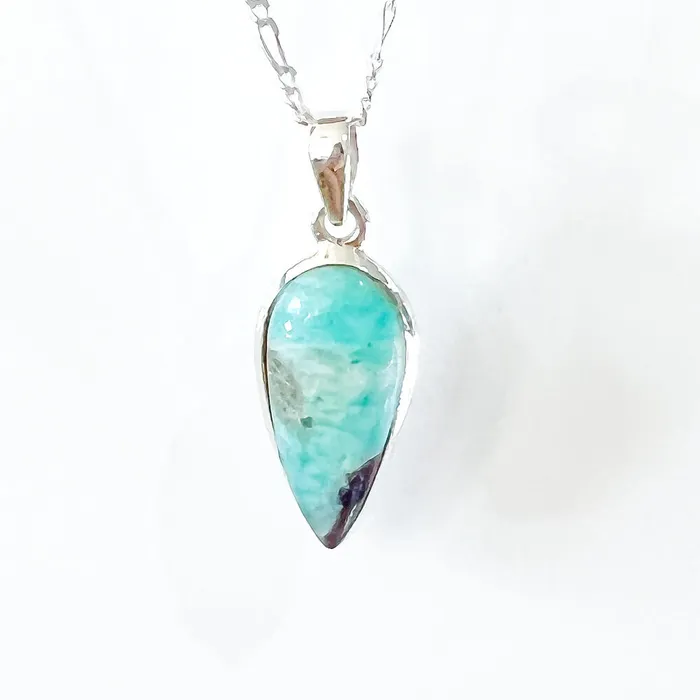 Genuine Blue Amazonite Stone Sterling Silver Pendant Necklace Magic Crystals Necklaces