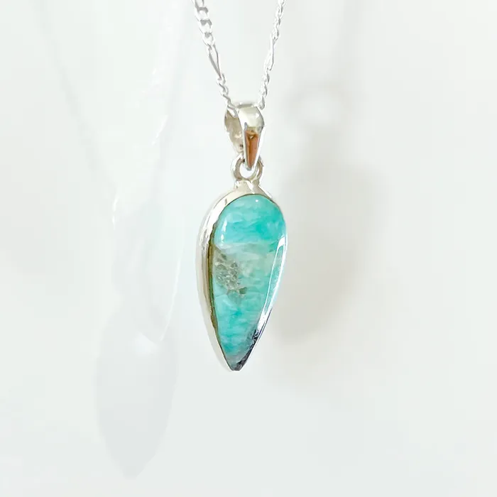 Genuine Blue Amazonite Stone Sterling Silver Pendant Necklace Magic Crystals Necklaces