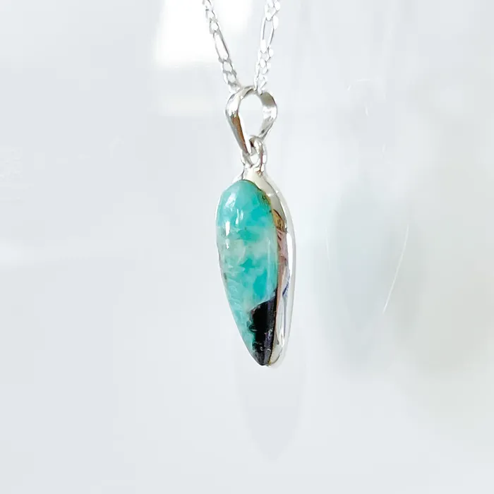 Genuine Blue Amazonite Stone Sterling Silver Pendant Necklace Magic Crystals Necklaces
