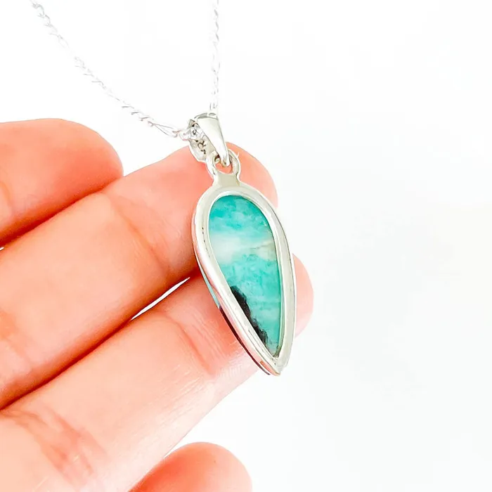 Genuine Blue Amazonite Stone Sterling Silver Pendant Necklace Magic Crystals Necklaces