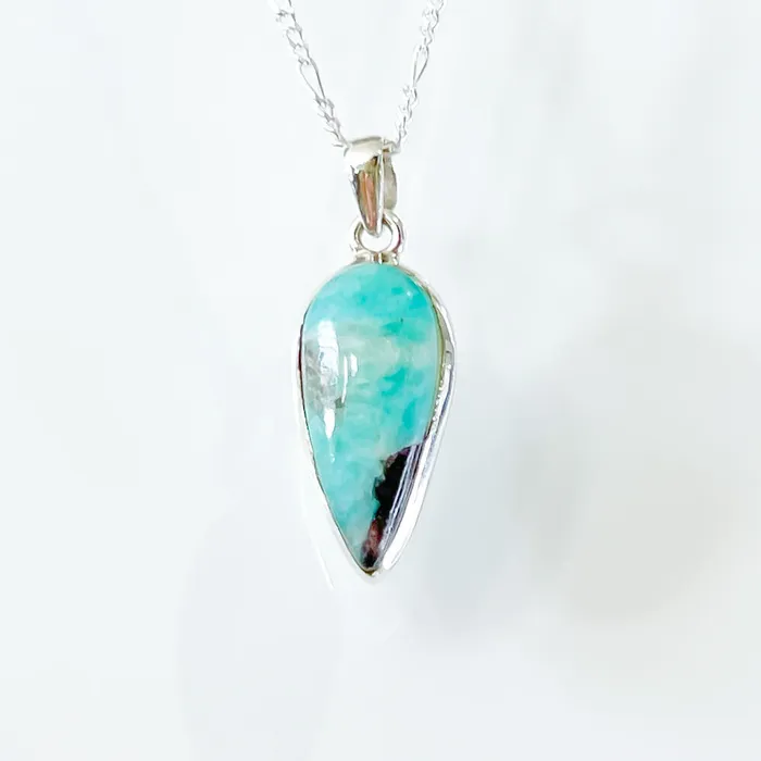 Genuine Blue Amazonite Stone Sterling Silver Pendant Necklace Magic Crystals Necklaces