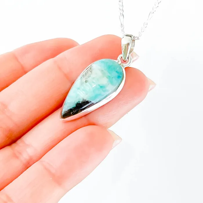 Genuine Blue Amazonite Stone Sterling Silver Pendant Necklace Magic Crystals Necklaces