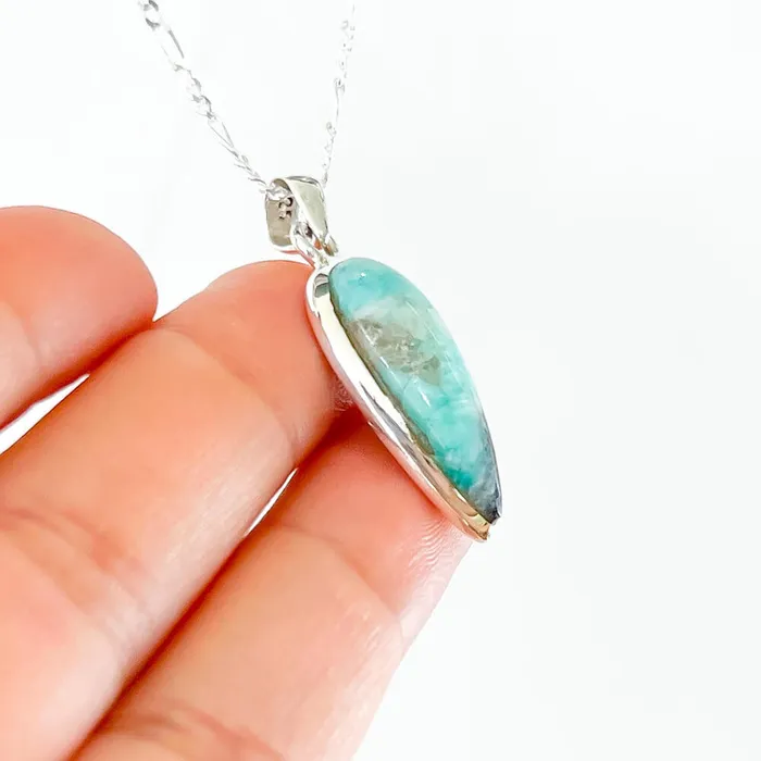 Genuine Blue Amazonite Stone Sterling Silver Pendant Necklace Magic Crystals Necklaces