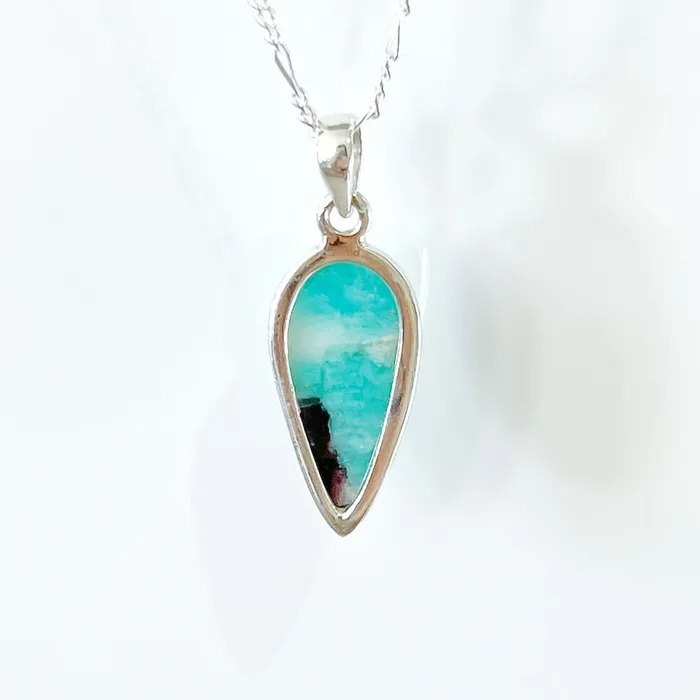 Genuine Blue Amazonite Stone Sterling Silver Pendant Necklace Magic Crystals Necklaces