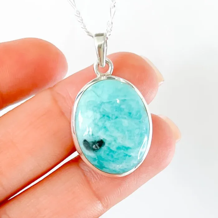 Genuine Blue Amazonite Stone Sterling Silver Pendant Necklace Magic Crystals Necklaces