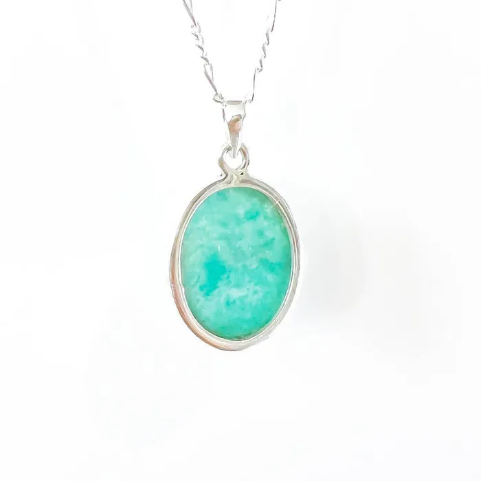 Genuine Blue Amazonite Stone Sterling Silver Pendant Necklace Magic Crystals Necklaces