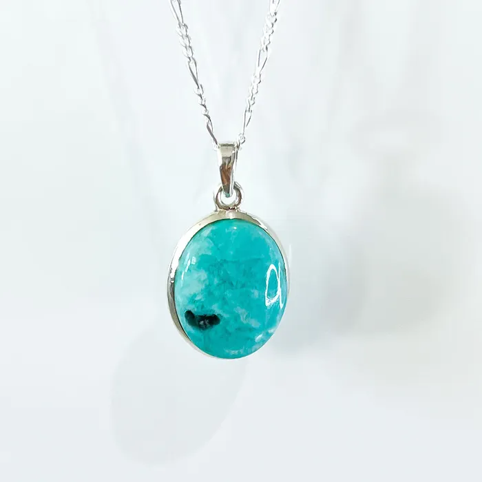 Genuine Blue Amazonite Stone Sterling Silver Pendant Necklace Magic Crystals Necklaces