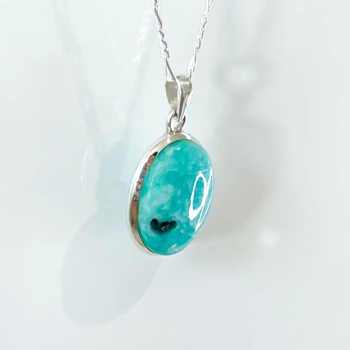 Genuine Blue Amazonite Stone Sterling Silver Pendant Necklace Magic Crystals Necklaces