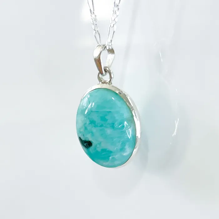 Genuine Blue Amazonite Stone Sterling Silver Pendant Necklace Magic Crystals Necklaces