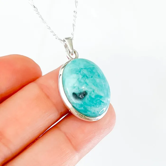 Genuine Blue Amazonite Stone Sterling Silver Pendant Necklace Magic Crystals Necklaces