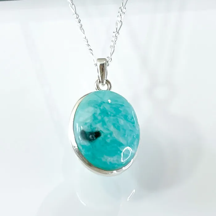 Genuine Blue Amazonite Stone Sterling Silver Pendant Necklace Magic Crystals Necklaces