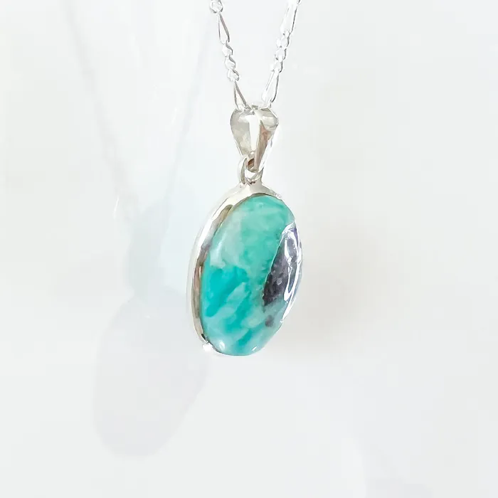Genuine Blue Amazonite Stone Sterling Silver Pendant Necklace Magic Crystals Necklaces