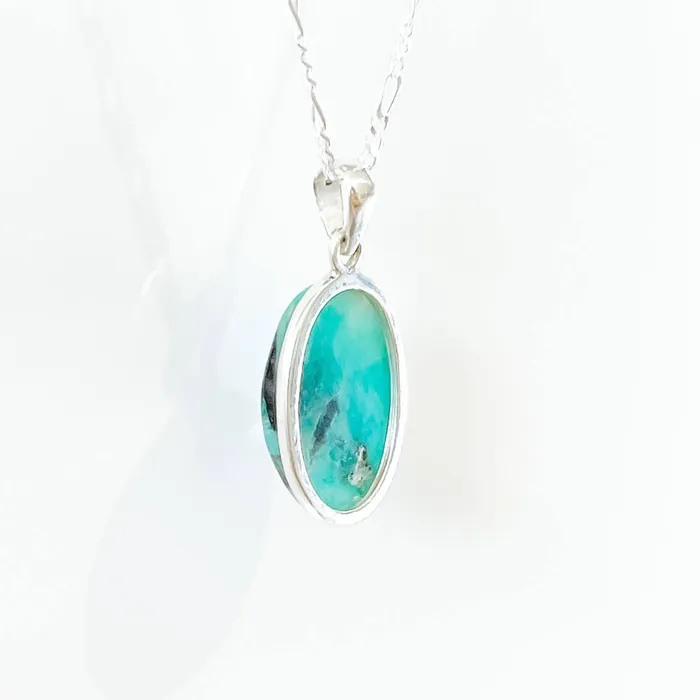 Genuine Blue Amazonite Stone Sterling Silver Pendant Necklace Magic Crystals Necklaces