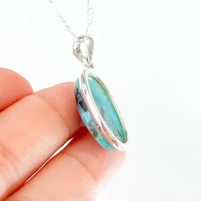 Genuine Blue Amazonite Stone Sterling Silver Pendant Necklace Magic Crystals Necklaces