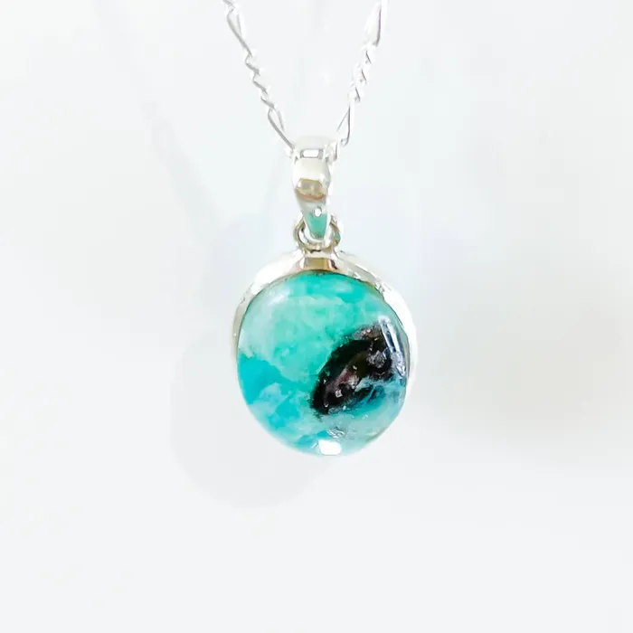 Genuine Blue Amazonite Stone Sterling Silver Pendant Necklace Magic Crystals Necklaces
