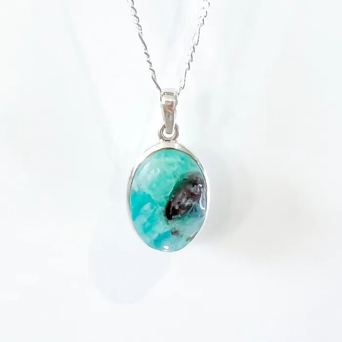 Genuine Blue Amazonite Stone Sterling Silver Pendant Necklace Magic Crystals Necklaces