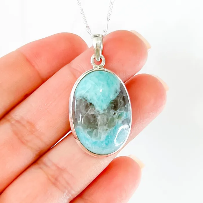 Genuine Blue Amazonite Stone Sterling Silver Pendant Necklace Magic Crystals Necklaces