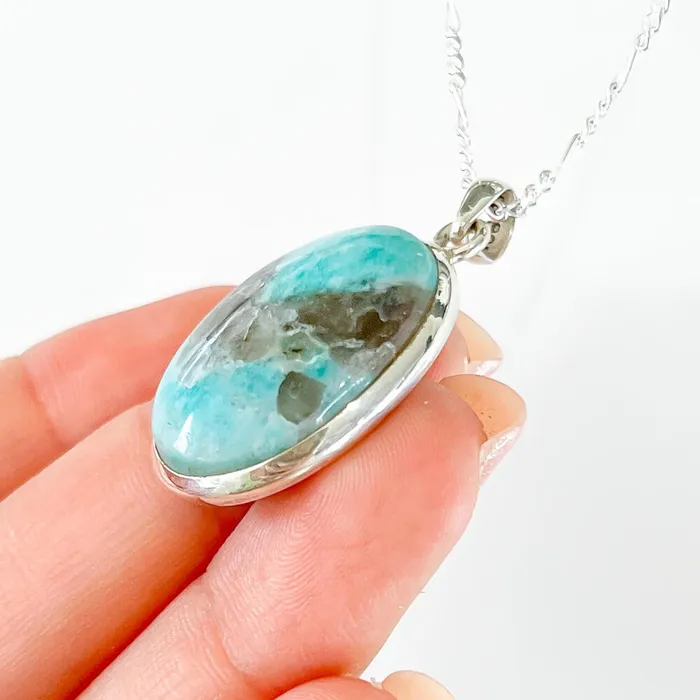 Genuine Blue Amazonite Stone Sterling Silver Pendant Necklace Magic Crystals Necklaces