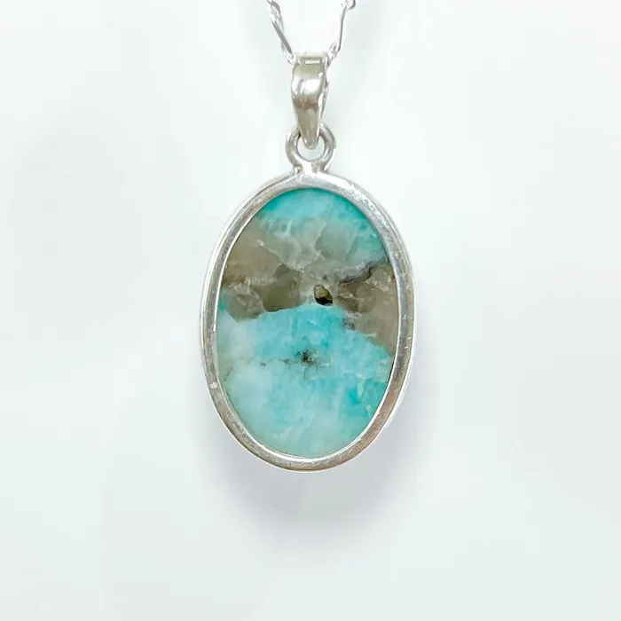 Genuine Blue Amazonite Stone Sterling Silver Pendant Necklace Magic Crystals Necklaces