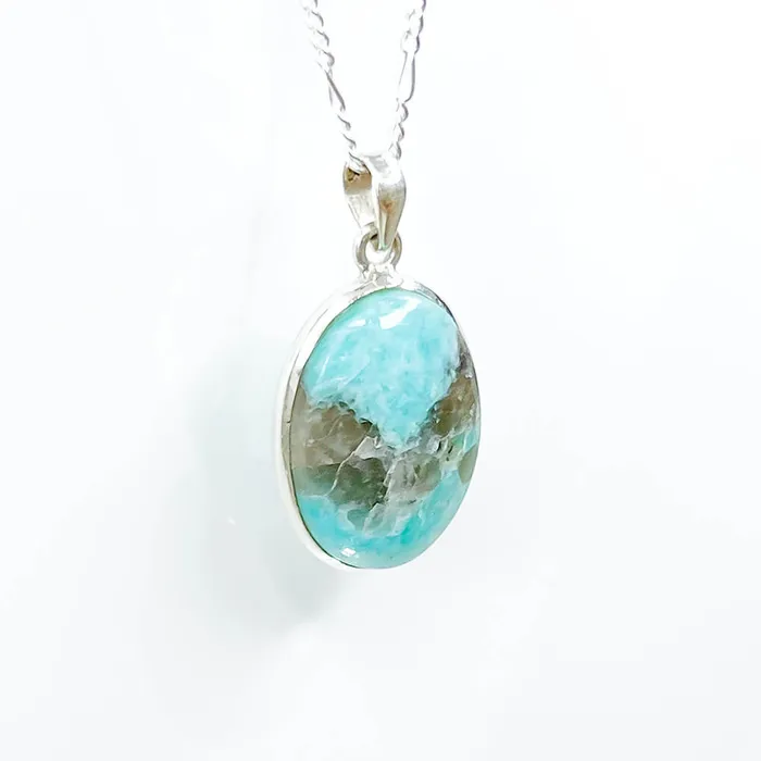 Genuine Blue Amazonite Stone Sterling Silver Pendant Necklace Magic Crystals Necklaces
